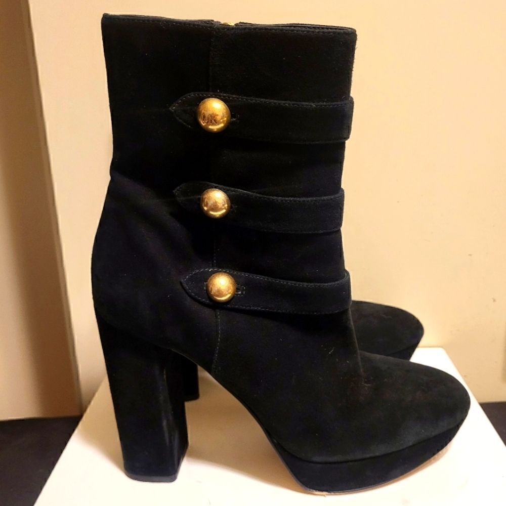 Michael Kors "Maisie" Black Suede Platform Mid-Calf Boots Sz 8.5 MSRP $185